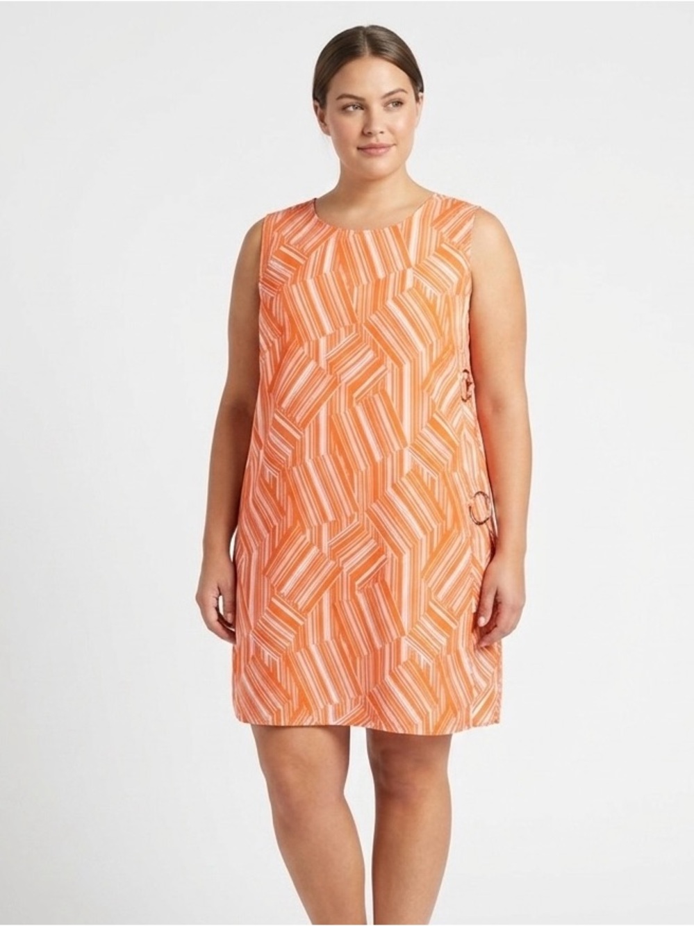 Sleeveless Orange Geo Shift Dress